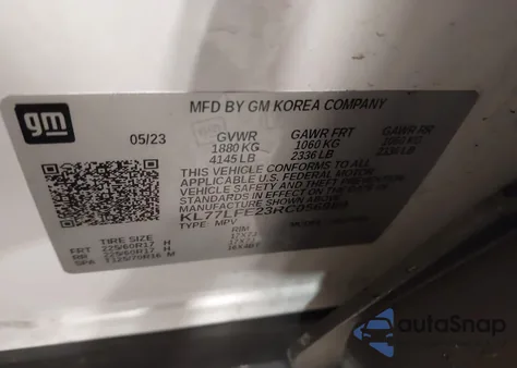 2024 Chevrolet Trax Fwd Sp из США, поврежденный, VIN KL77LFE23RC056980